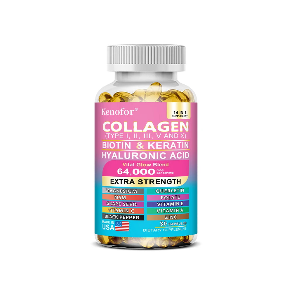 14-in-1 Collagen Capsules – Biotin & Keratin for Skin, Hair & Nails, Anti-Aging
