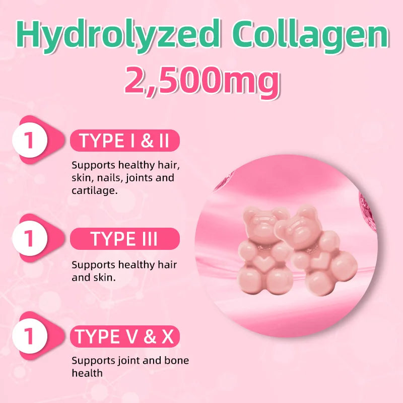 Biotin Collagen Gummies, Promote Hair Growth, Radiant Skin, Strong Nails, and Support Bones and Joints Healthy, 60 Gummies