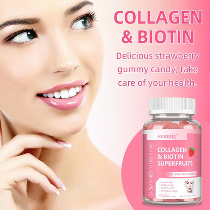 Biotin Collagen Gummies, Promote Hair Growth, Radiant Skin, Strong Nails, and Support Bones and Joints Healthy, 60 Gummies