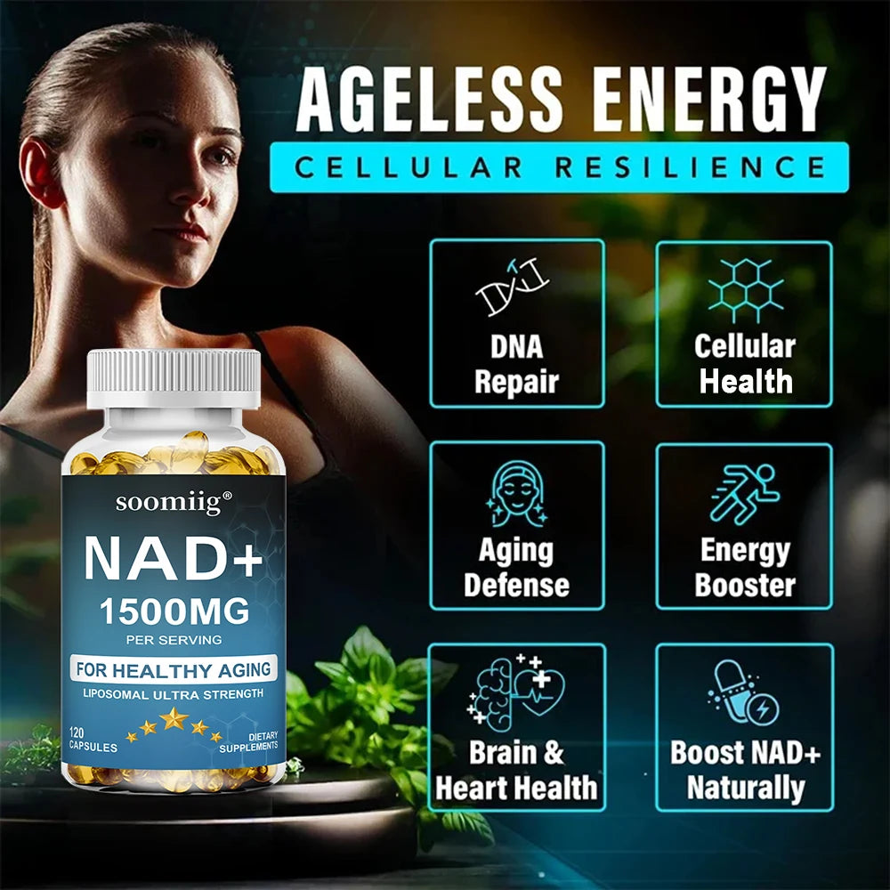 NAD+ 1500mg + Trans-Resveratrol Supplement, 120 Capsules, Supports Cellular Health, Stamina & Healthy Aging, Skin Health